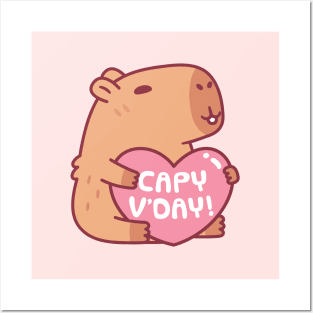 Cute Capybara Capy Vday Valentines Day Pun Posters and Art